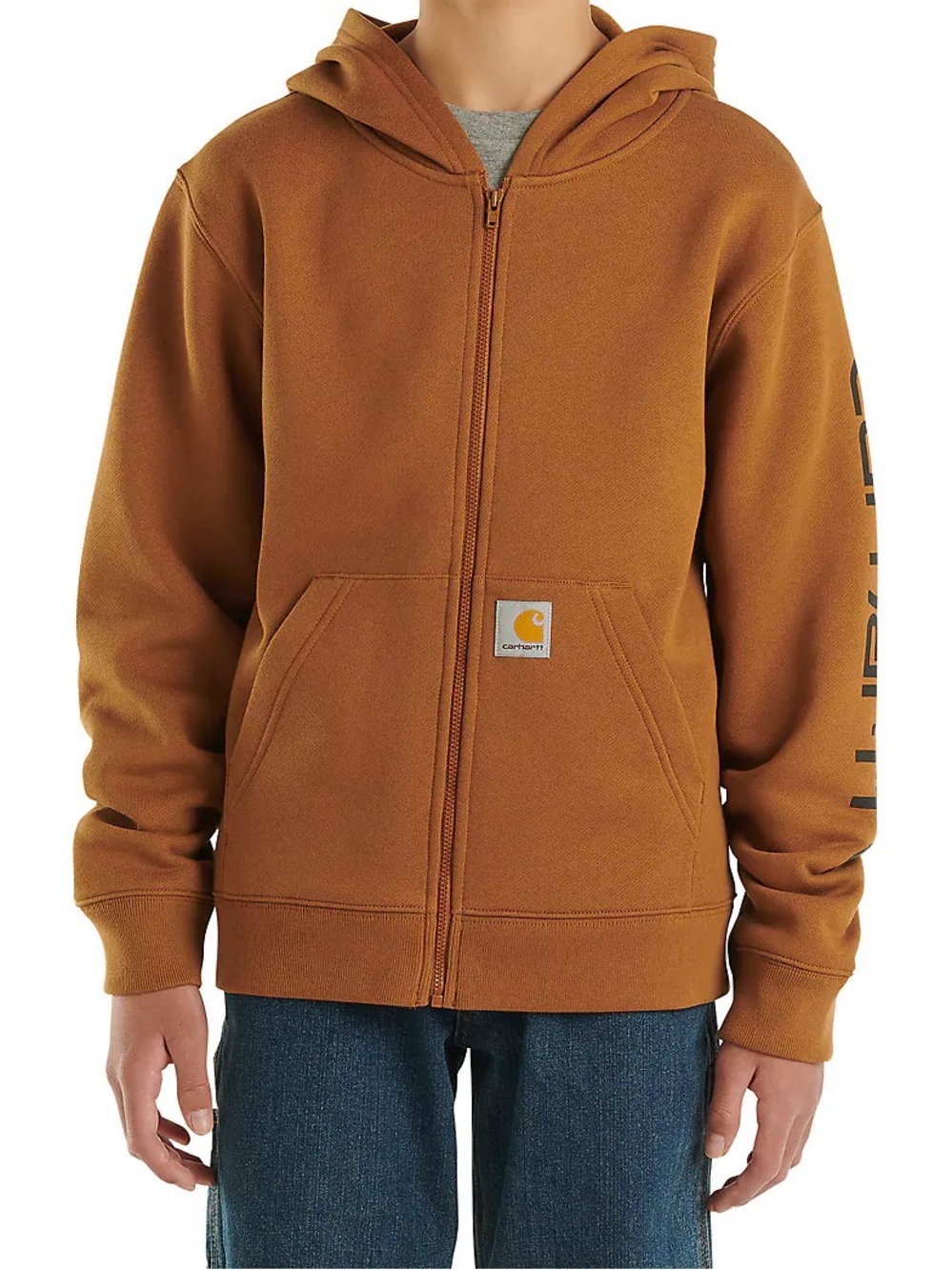 Carhartt Boys Long Sleeve Full Zip Logo Sweatshirt Hoodie Size Large 14-16 Brown